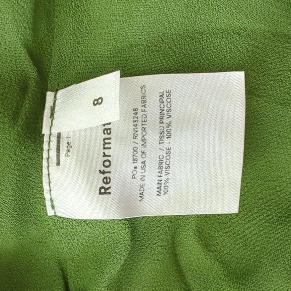 NWT | Reformation | Sandy Beth Moss Green Puff Sleeve Midi Dress - Picture 8 of 13